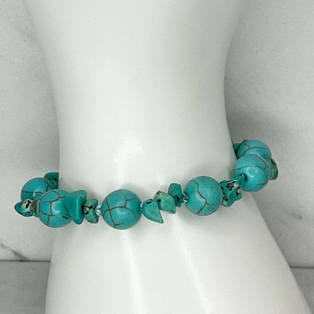Faux Turquoise Beaded Stretch Bracelet